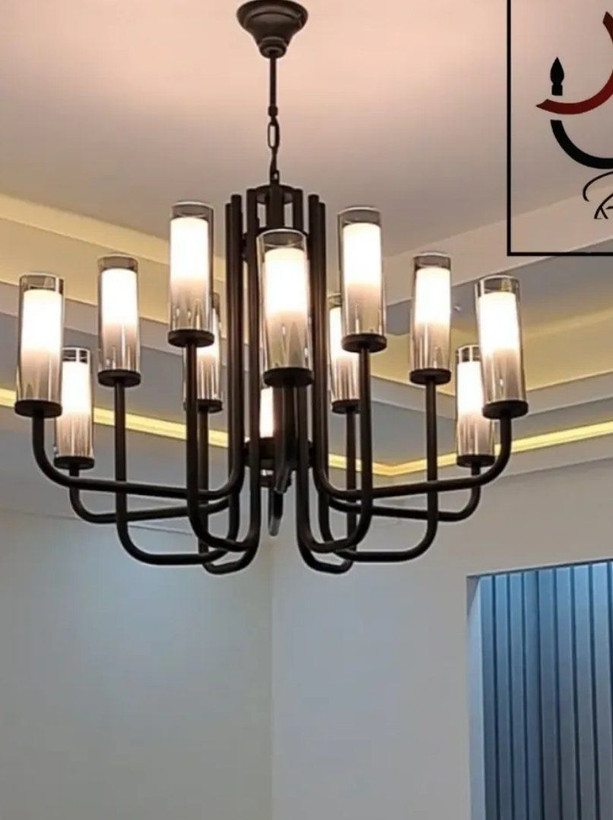 لوستر مدرن لومینا ۱۲ شعله رنگ مشکی با کد O-123